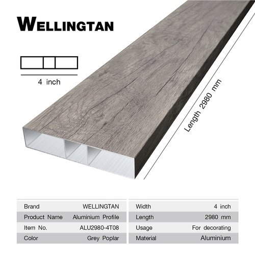 WELLINGTAN อะลูมิเนียมโปรไฟล์ ALU2980-4T08 4”x 298ซม. Grey Poplar