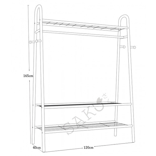 SAKU ราวแขวนผ้าเหล็กเคลือบพร้อมชั้นวาง C120-BK ขนาด 40x120x165ซม. สีดำ