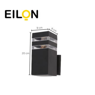 EILON โคมไฟติดผนังโมเดิร์ม ทรงกระบอกสี่เหลี่ยม E27 ขนาด 9x9x20cm IP65 รุ่น MVW018-S(B) สีดำ