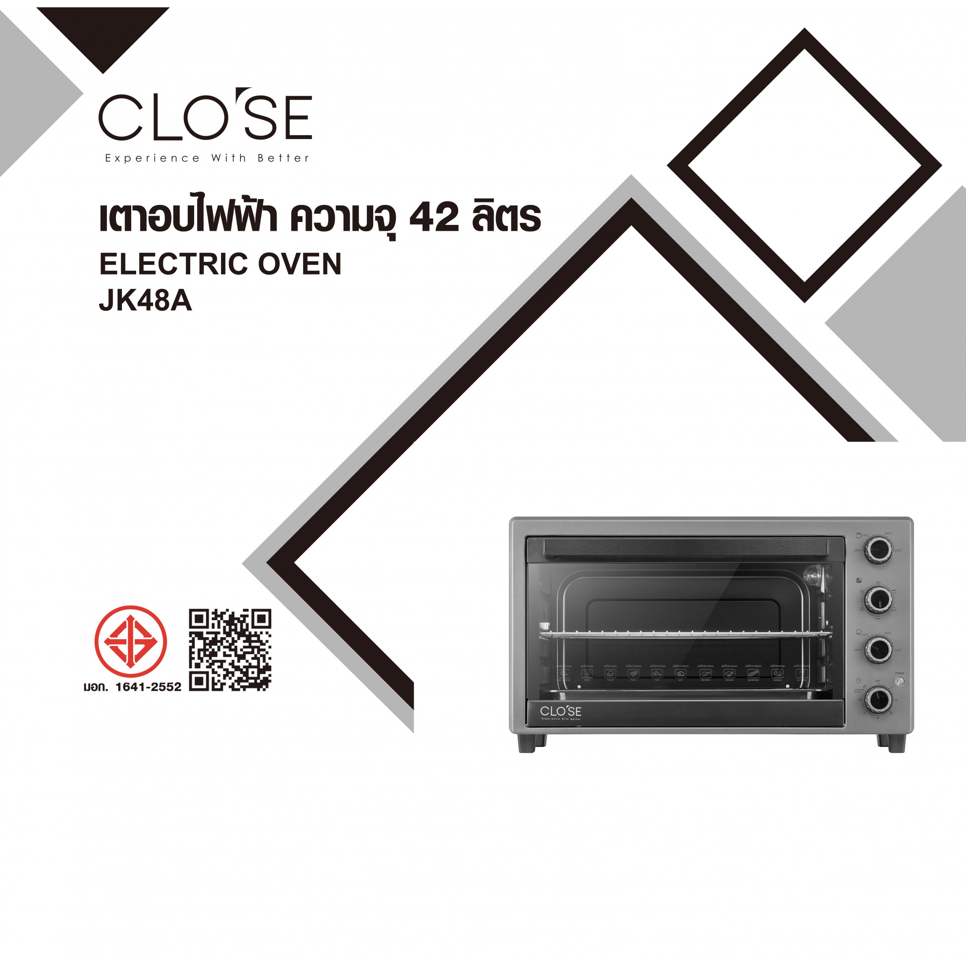 Close เตาอบไฟฟ้า ความจุ 42 ลิตร 2100 w. รุ่น JK48A  สีเทา