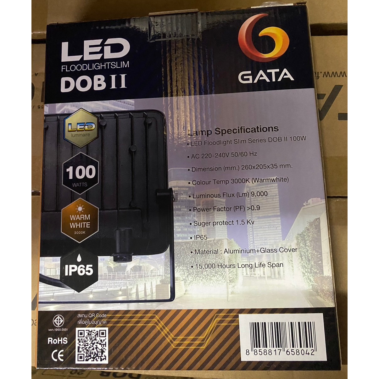 GATA โคมฟลัดไลท์ LED ทรง Slim 100W แสงวอร์มไวท์