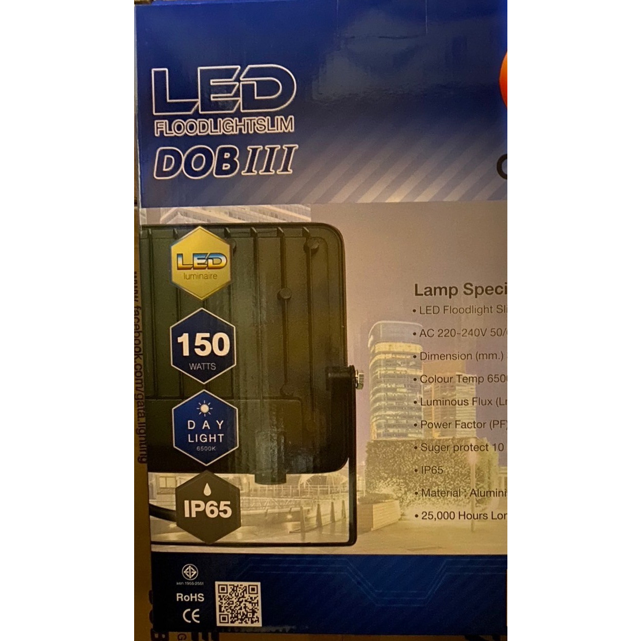 GATA โคมฟลัดไลท์ LED 150W  เดย์ไลท์ ทรงสลิม สีดำ