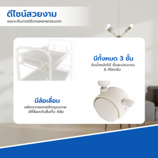 SANE ชั้นวางของอเนกประสงค์ในครัวพร้อมล้อ 3 ชั้น 44x26x63 ซม. FIBBA