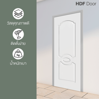 ประตู HDF บานทึบ ลูกฟัก HDF-007 80x200ซม. สีขาวลายไม้ HOLZTUR