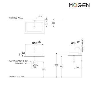 Mogen อ่างล้างหน้าวางบนเคาน์เตอร์ก๊อกนอกอ่าง **ไม่รวมก๊อกน้ำ** รุ่น MA523