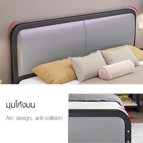 Truffle เตียงเหล็กหัวเบาะ 6 ฟุต BED114 ขนาด 180×200×95ซม. สีดำ