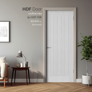 HOLZTUR ประตู HDF บานทึบเซาะร่อง HDF-F06  80x200ซม. สีขาวลายไม้