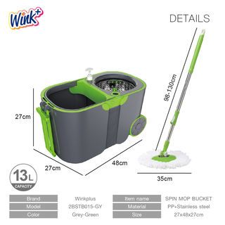 WINKPLUS ชุดม็อบปั่นถังสเตนเลส รุ่น 2BSTB015-GY ขนาด 27x48x27ซม. สีเทา-เขียว