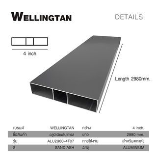 WELLINGTAN อะลูมิเนียมโปรไฟล์ ALU2980-4T07 4”x 298ซม. Sand Ash