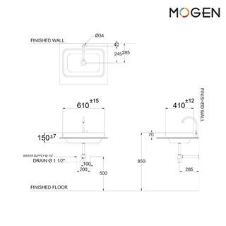 Mogen อ่างล้างหน้าวางบนเคาน์เตอร์ก๊อกนอกอ่าง **ไม่รวมก๊อกน้ำ** รุ่น MA493