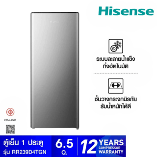 Hisense ตู้เย็น1ประตู 6.5 คิว รุ่น RR239D4TGN สีเทา