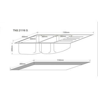 TECNOSTAR อ่างล้างจาน 2 หลุม 1ที่พัก TNS 21116 สีโครเมี่ยม