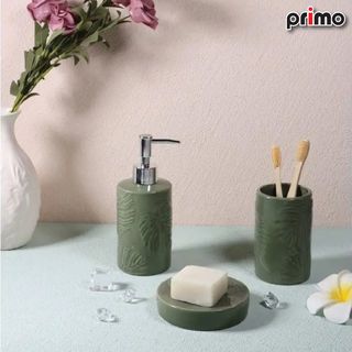 Primo ชุดกระปุกห้องน้ำเซรามิก 3 ชิ้น รุ่นมอสเตอร่า CE2338CA-3 สีเขียว