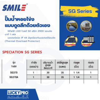 SMILE ปั๊มหอยโข่งดูดลึก 1Hp 220V รุ่น SM-SG370