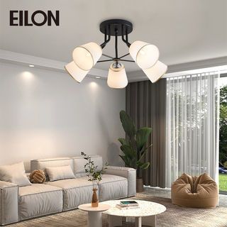 EILON โคมไฟติดเพดาน 5 หัว ขั้ว E27 ขนาด 55*55*27cm รุ่น WX316/5 สีดำ-ขาว