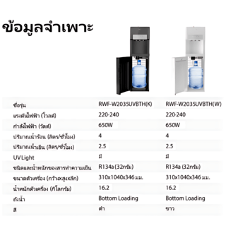 TOSHIBA เครื่องทำน้ำร้อน-น้ำเย็น RWF-W2035UVBTH(K) สีดำ