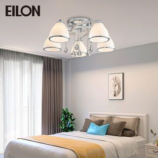 EILON โคมไฟติดเพดาน 5 หัว ขั้ว E27 ขนาด 55*55*22cm รุ่น WX302/5 สีโครเมียม-ขาว