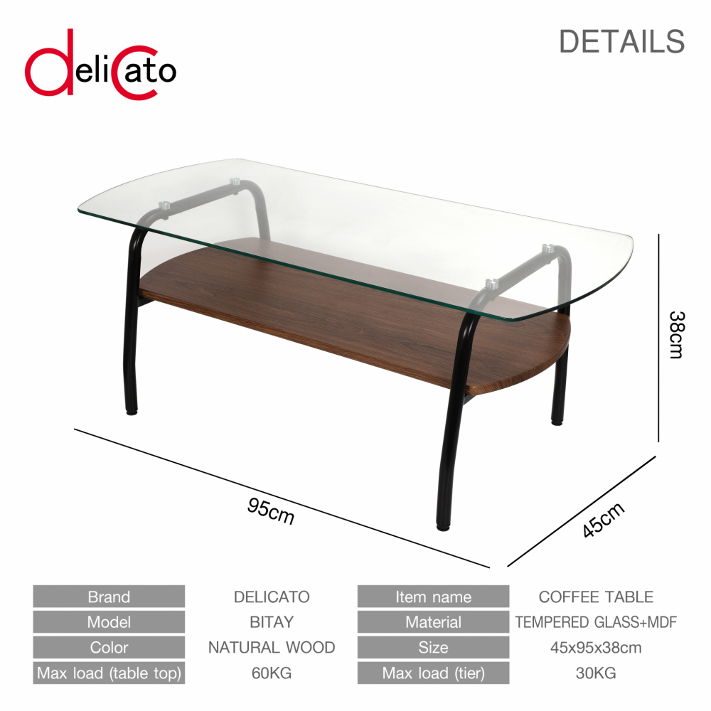 DELICATO โต๊ะกลาง ขนาด 45x95x38 ซม. รุ่น BITAY สีไม้ธรรมชาติ