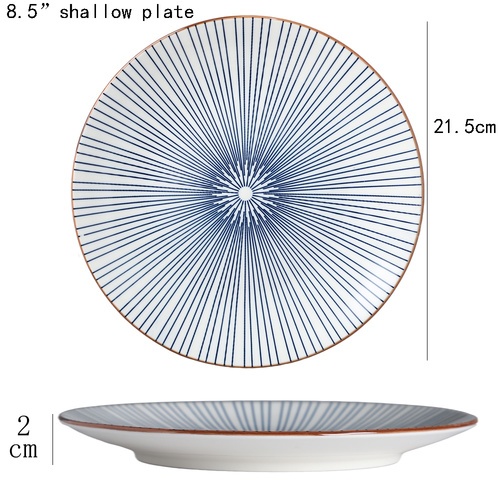 ADAMAS จานเซรามิคทรงตื้น 8.5 นิ้ว AKIRA สีขาวลายฟ้า