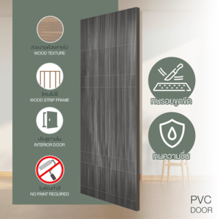 HOLZTUR ประตูปิดผิวพีวีซี บานทึบทำร่อง PVC-P24-2 80x200ซม. GRAY PINE