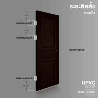 WELLINGTAN ประตูยูพีวีซี บานทึบ 3ลูกฟัก REVO LWNR002 80x200ซม. BROWN WENGE (เจาะรูลูกบิด)