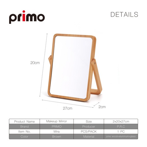 Primo กระจกแต่งหน้าตั้งโต๊ะกรอบไม้ รุ่น Mira ขนาด 2x20x27 ซม. สีน้ำตาล